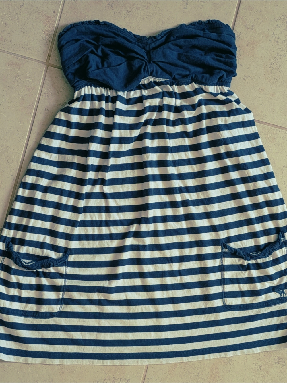 Abercrombie & Fitch Navy and White Striped Strapless Tube Dress
